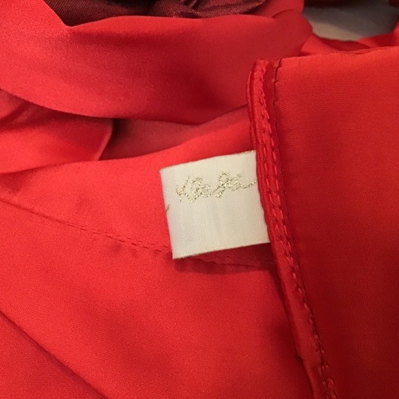 NWT Katherine’s Collection Red Satin scarf w/removable flower accent, 64” long - Picture 8 of 13